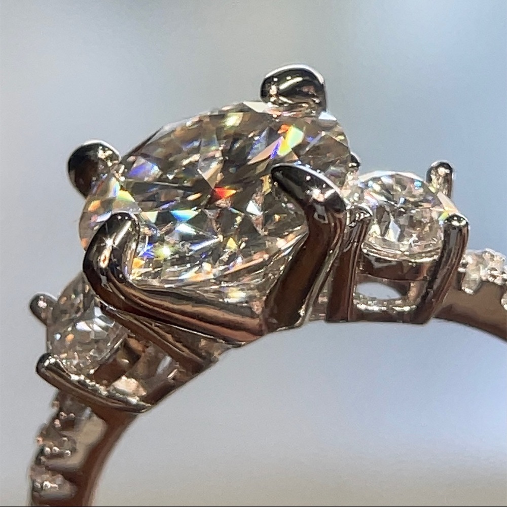 DEPOSIT- for Romantic 3.5tcw (D, VVS1) 3 Stone Moissanite Ring with pave - Picture 4 of 13